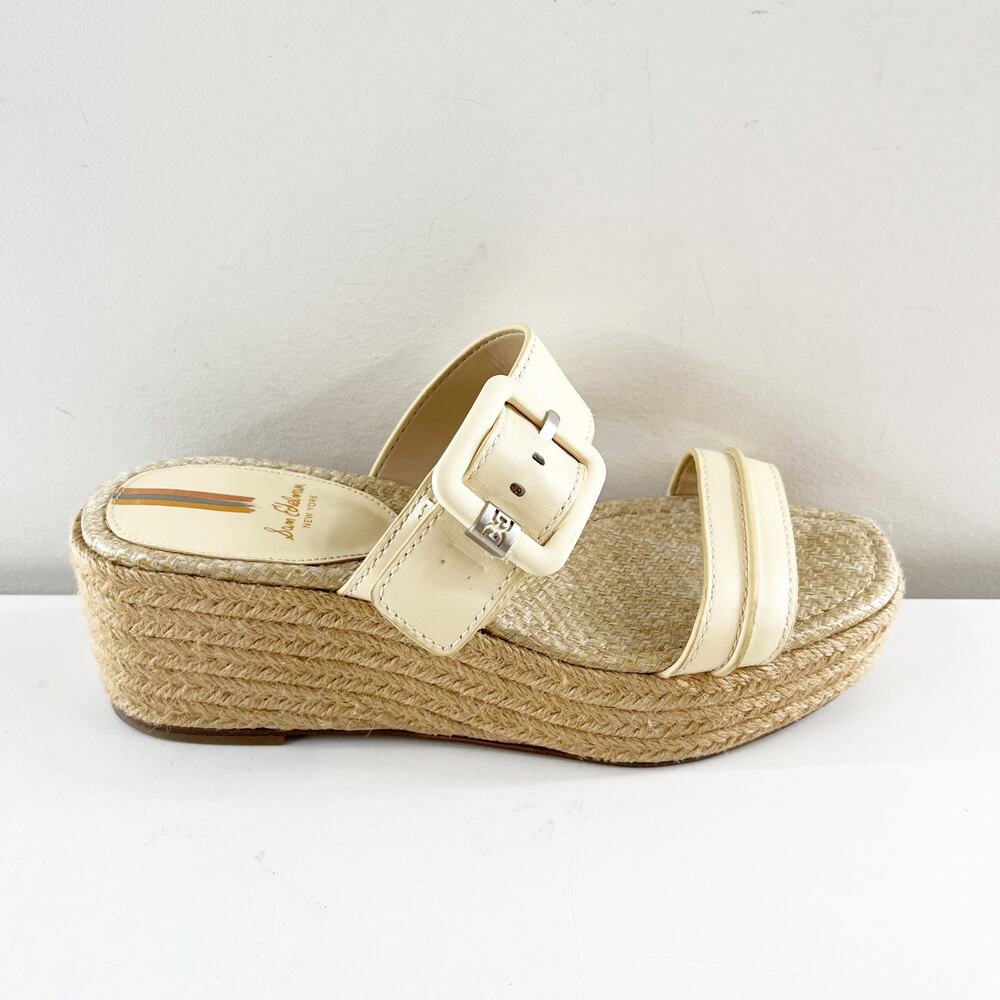 Sam Edelman Carson Platform Wedge Espadrille Sandals Cream 7